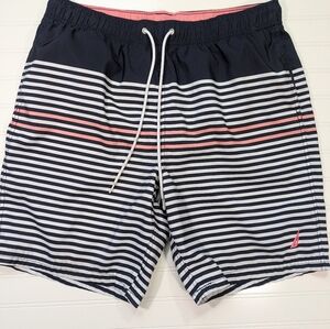 Nautica Navy Pink Striped Swim Trunks